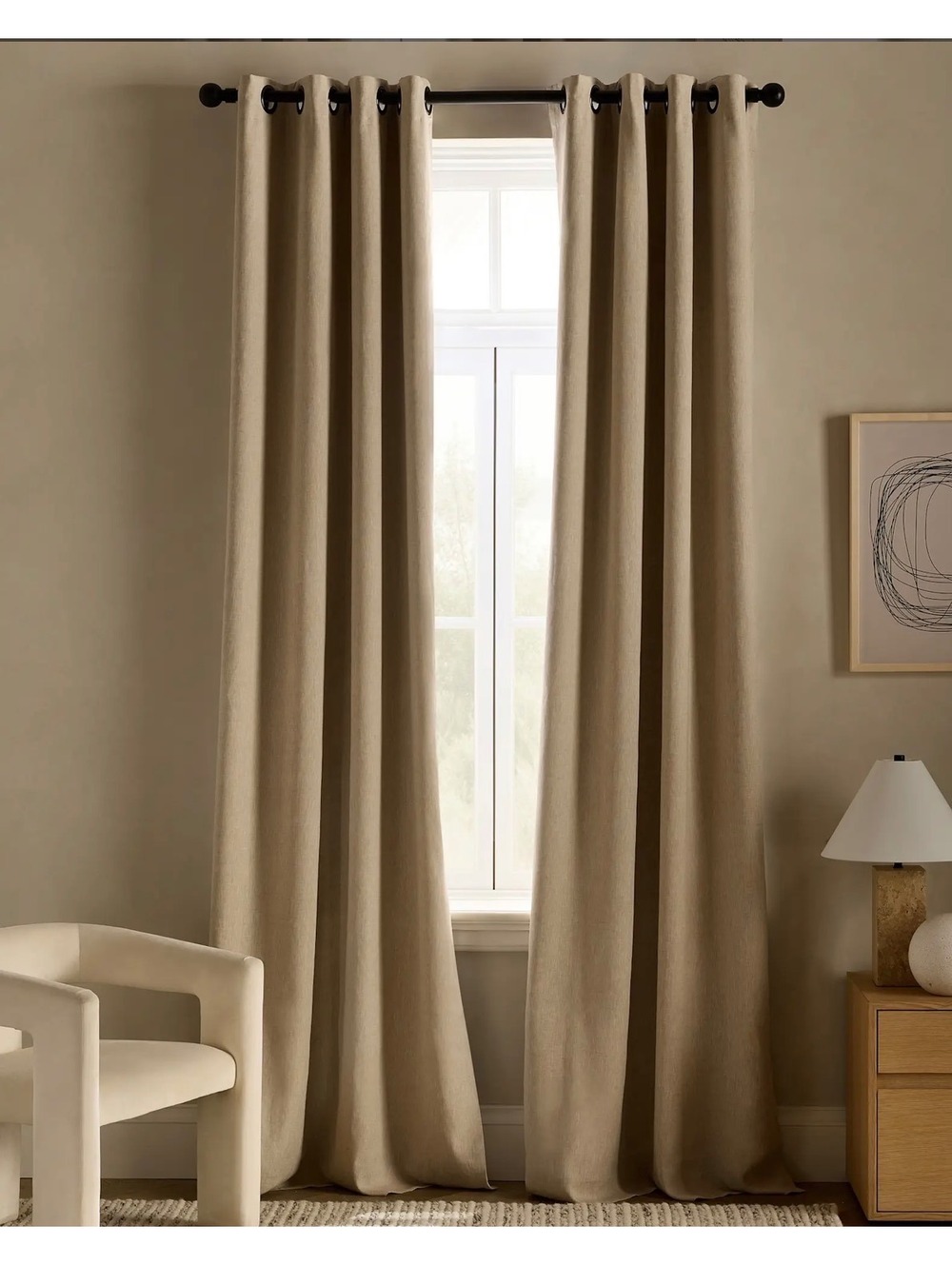 Quince linen lined curtain in flax 48x108